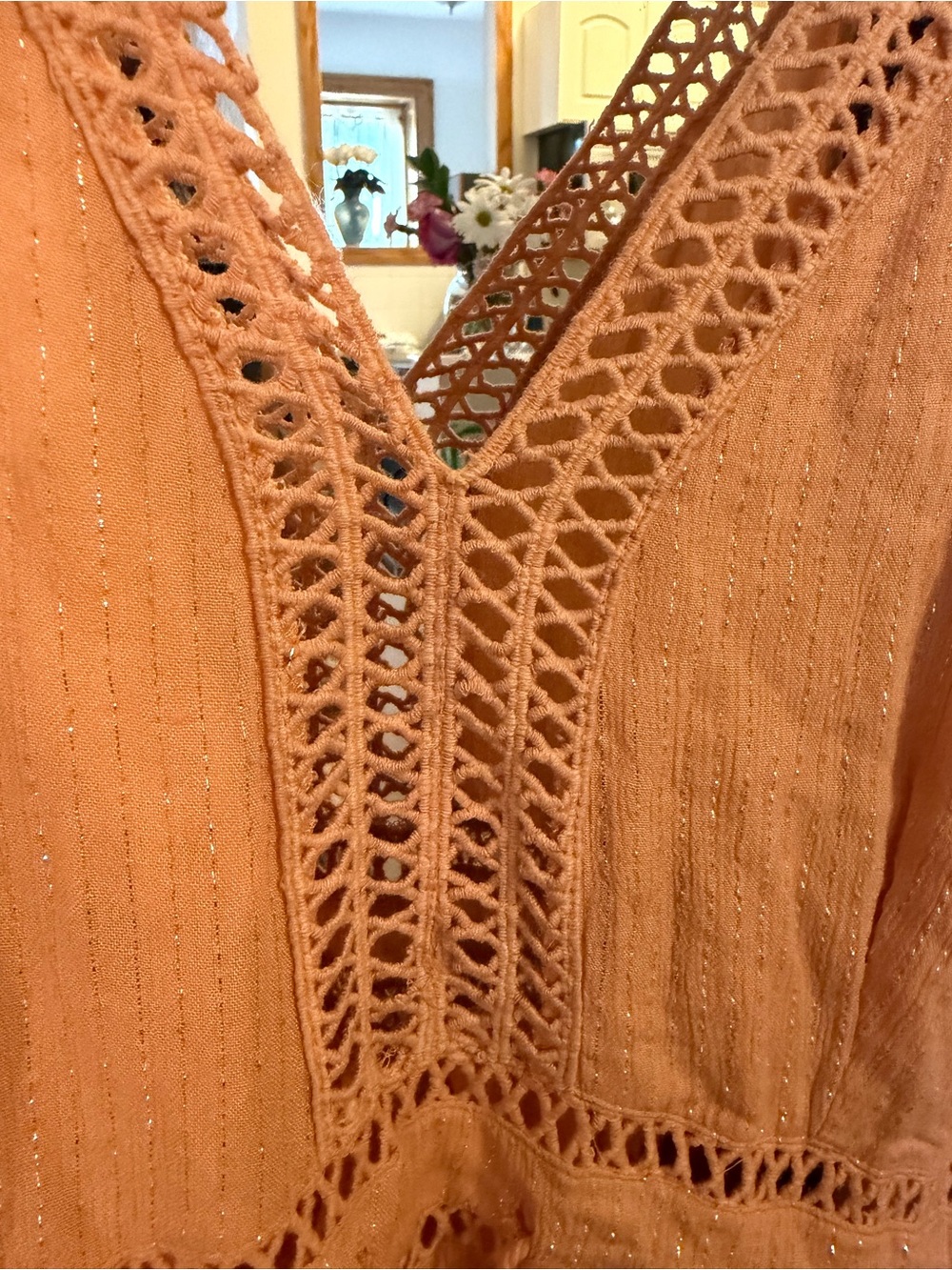 FARM Rio Brasil Authentic Peach Lurex Crochet Maxi Dress - Picture 3 of 8